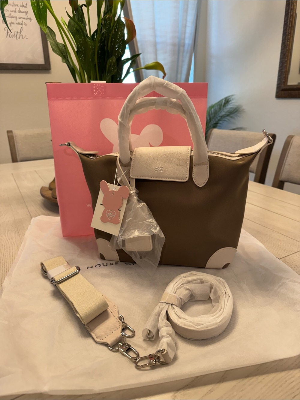 Authentic House of LittleBunny Anytime25 PU Nylon Tan Taupe Tote